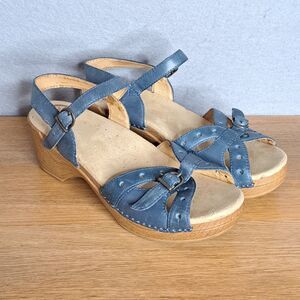 Dansko Sissy Womens Size EU 40 US 9.5-10 Blue Leather Slingback Wedge Sandals